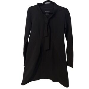 Fair Indigo Black‎ Long Sleeve Tie Neck Dress Size L Organic Cotton